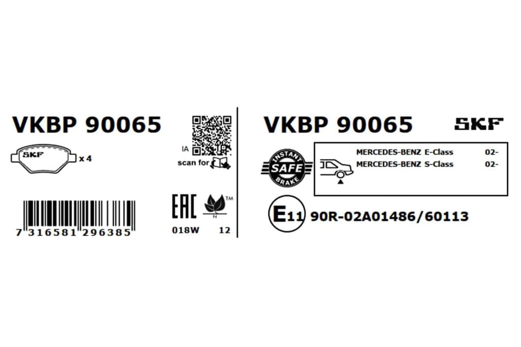 Jogo de 4 pastilhas de travão SKF ref. VKBP 90065